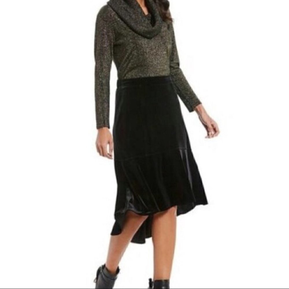 Reba Velvet Medium Black Skirt High Low Hem Elastic Waist Western Formal Ruffle